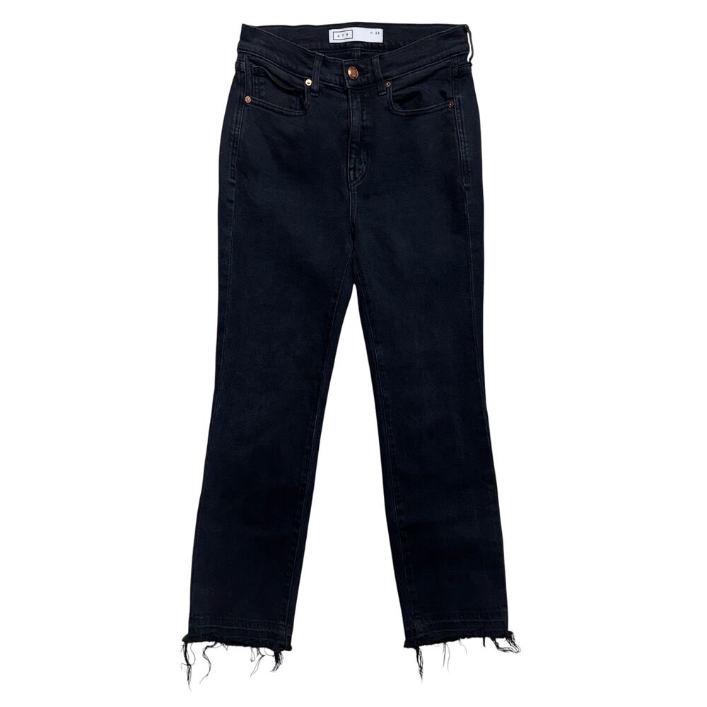 AYR The Rocker Jeans Womens 28 Black High Rise Ankle Straight Denim Frayed Hem